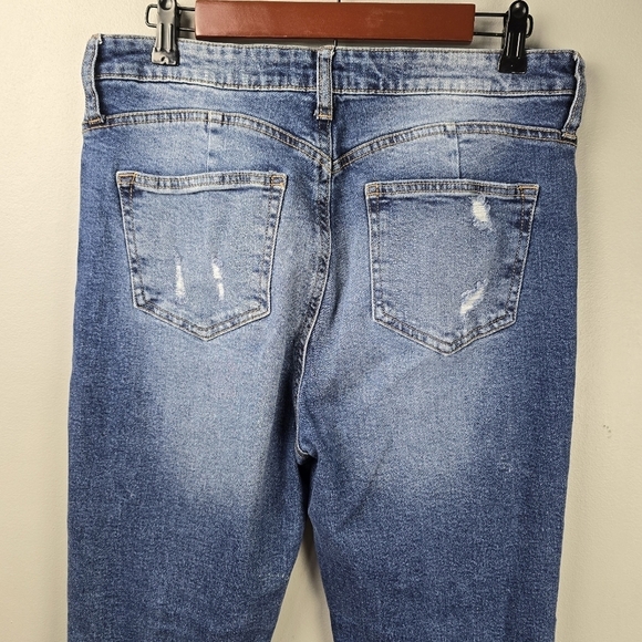 ARIYA Denim Distressed Flared Bell Bottom Jeans Boho Cowgirl Blue Women Size 11 - Picture 7 of 13